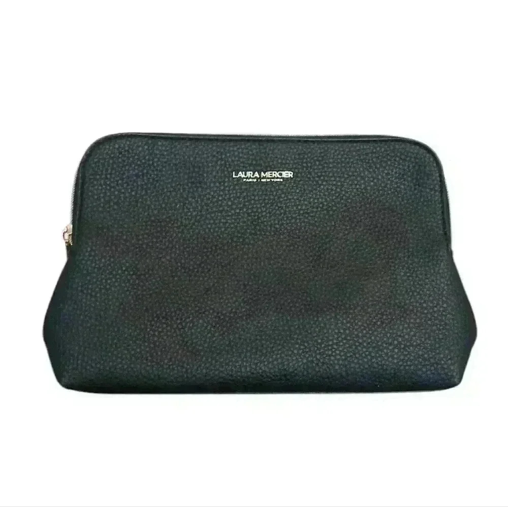 Laura Mercier Beauty Bag Travel Case Leatherette Black Gold Zipper